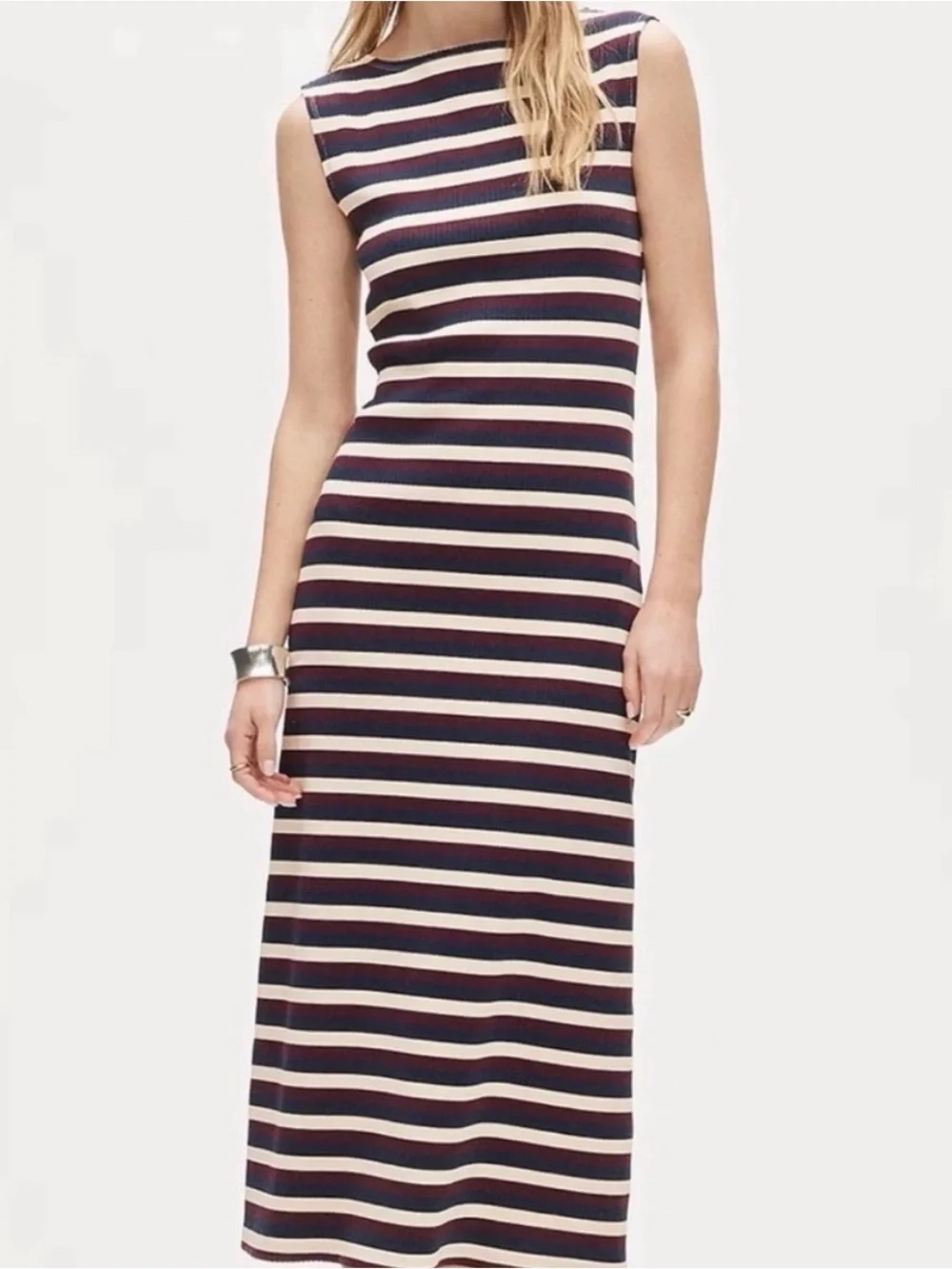 NWT J.Crew Knit Boatneck Midi Dress in stripe - Crosbystripe Candleligh